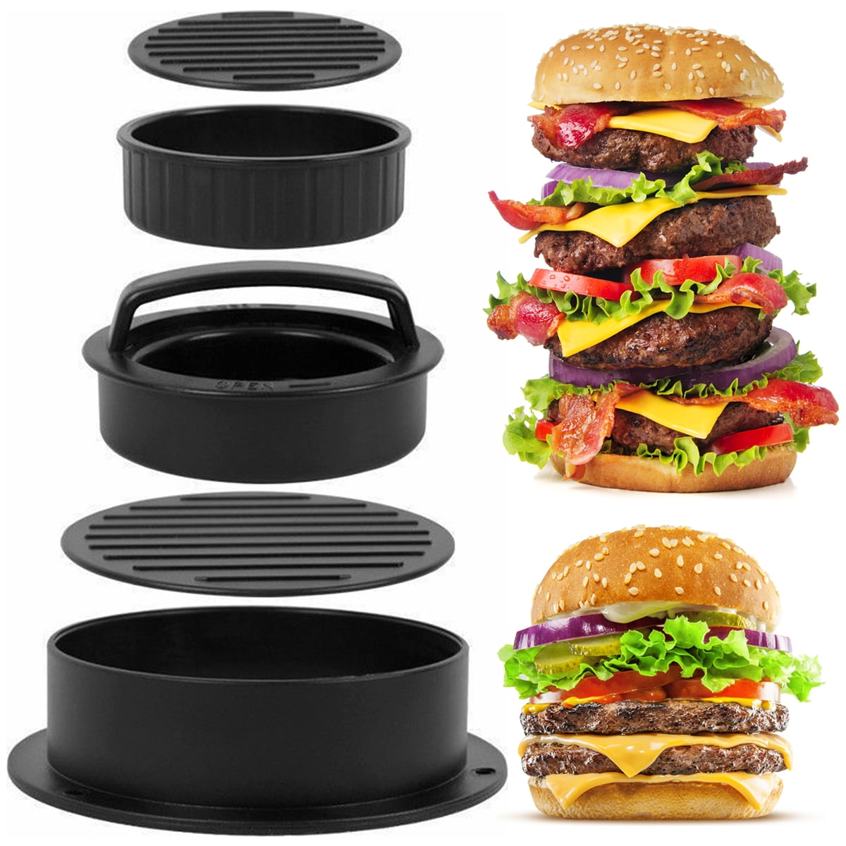 Fyeme Burger Press Hamburger Press Patty Maker 3-in-1 Non Stick Stuffed Burger Press Different Size Hamburger Patty Molds for Grilling and Cooking Kitchen Barbecue Tool