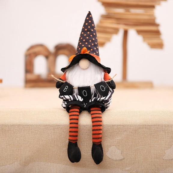 Fyeme Halloween Gnomes Farmhouse Gnomes Plush Elf Decorations Broom Witch Black Flag Long Legs High Hat Faceless Doll