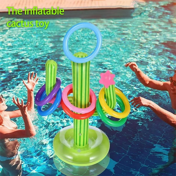 Fyeme Inflatable Cactus Ring Toss Game Swimming Pool Hoops Summer Water Beach Party Fun Toys