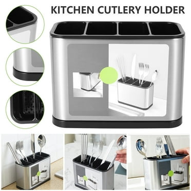 Fyeme Kitchen Cutlery Utensil Holder Spoon Fork Storage Organizer for Countertop Kitchen Rustproof, Flatware Caddy Stainless Steel Cutlery Holder Stainless Steel Kitchen Organizer Caddy