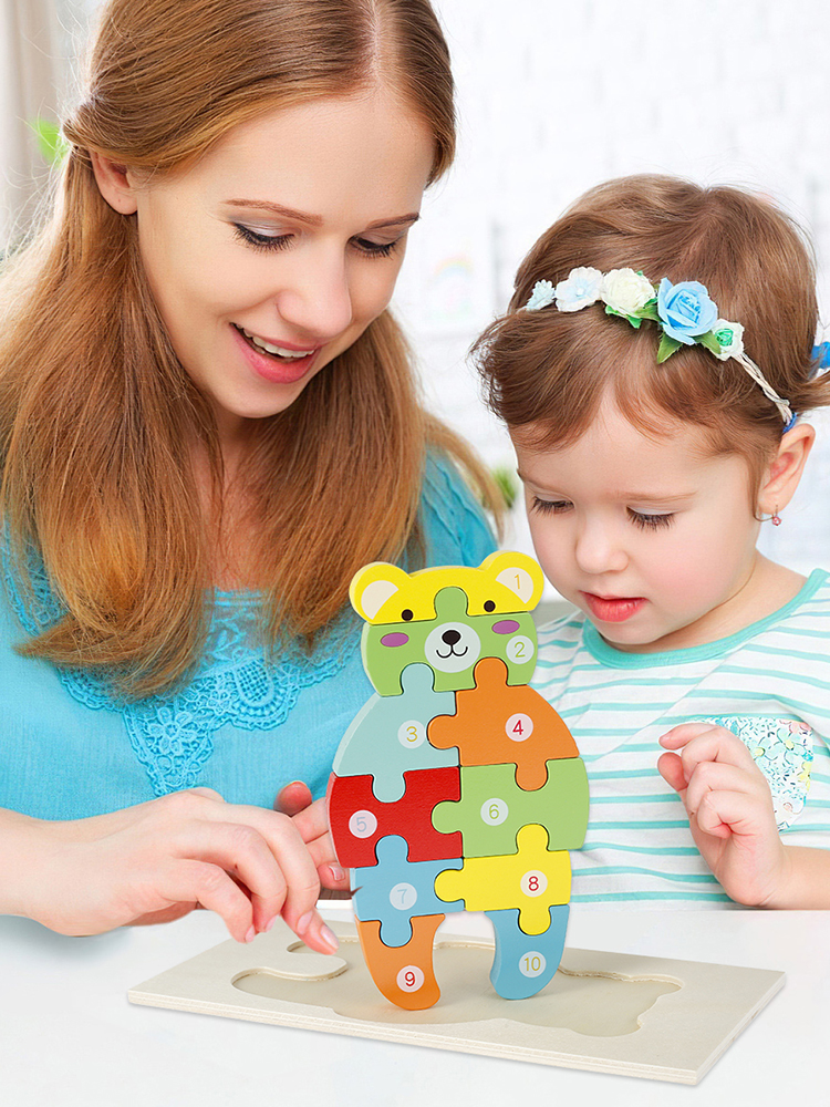 Fyjucpa Wooden Toddler Puzzles Early Educational Animal Shape Jigsaw
