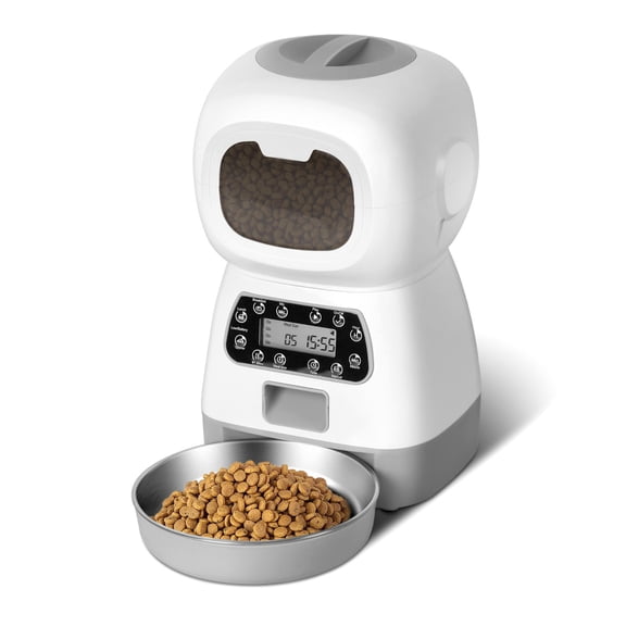 Fykuq 3.5L Automatic Pet Feeder with Timer, 4 Daily Meals, Portion Control, Voice Recorder and Dual Power for Cats and Small Dogs