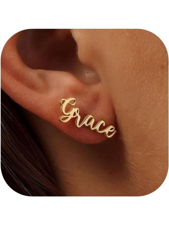 Custom Name Stud Earrings, Personalized Name Earrings Gift for Women(1 Pair)