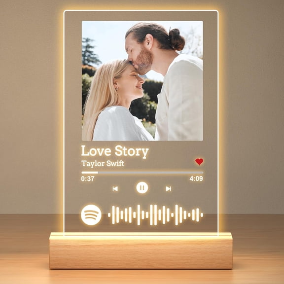 Fykuq Custom Picture Frames, Personalized Acrylic Song Plaque Photo Frame, Personalized Anniversary Birthday Gifts for Women Men