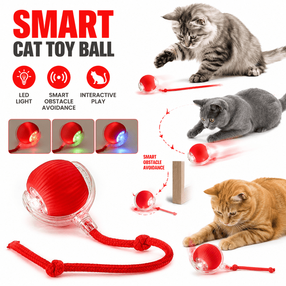 Fykuq Automatic Cat Toy for Indoor Cats, Interactive Chase Ball with Moving Tail for Kittens & Adult Cats