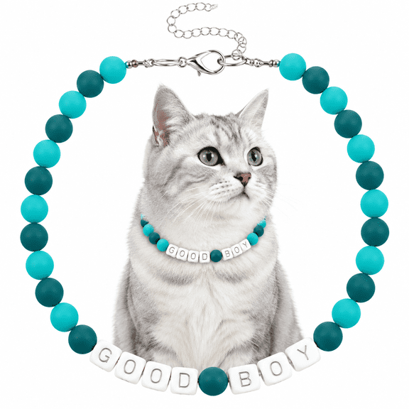 Fykuq Good Boy Blue Beaded Pet Necklace, Adjustable Letter Bead Collar Jewelry, Cute Puppy Kitten Fashion Accessory, Pet Gift