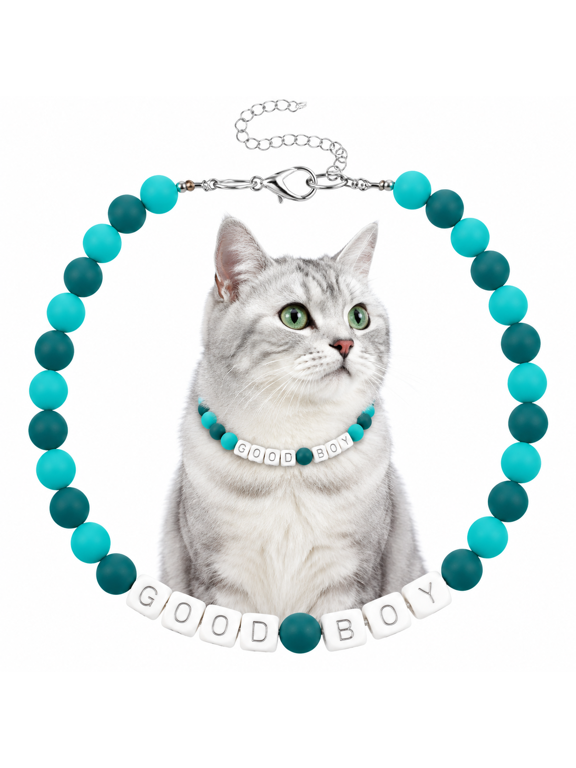 Good Boy Blue Beaded Pet Necklace, Adjustable Letter Bead Collar Jewelry, Cute Puppy Kitten Fashion Accessory, Pet Gift