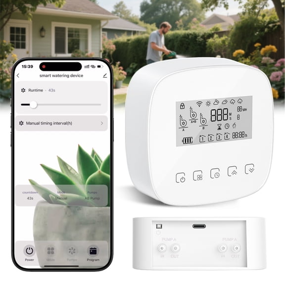 Fylecen Drip Irrigation System, 2 Pumps for Zone Watering, Programmable Weekly Timer, 20 Adjustable Drippers & 35FT Tubing