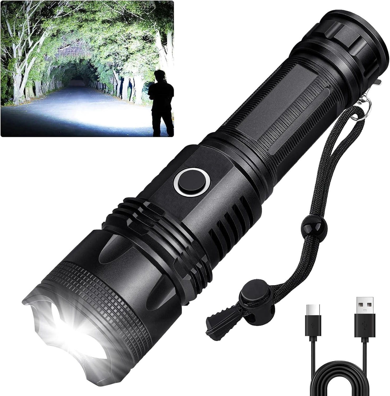 Powerful 100000 High Lumens Flashlight Rechargeable,Portable LED Lighting Waterproof Bright Tactical
