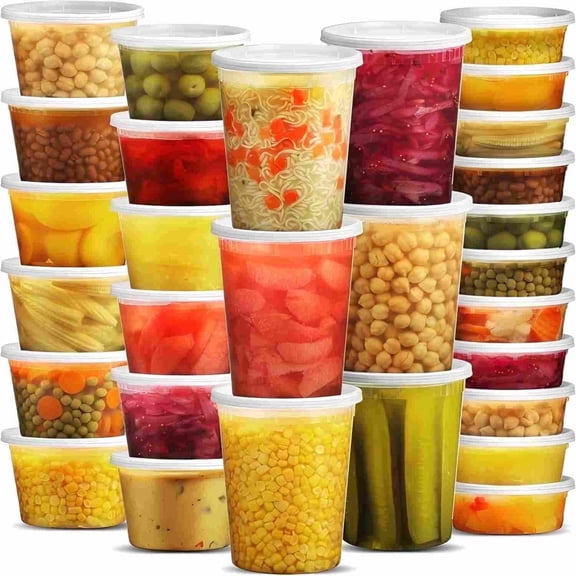 Deli Containers with Lids [48 Set] 8-16-32 oz, Food Storage Containers with Lids, Soup Containers for Restaurant, Stackable Plastic Containers, Meal Prep Containers, Leakproof, Freezer/Dishwasher