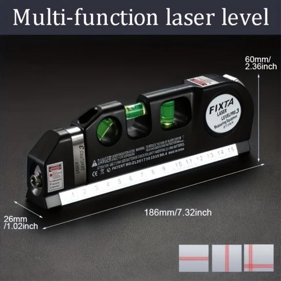 Fylivore Laser Level Line Tool, Multipurpose Kit Standard Cross Leveler Beam Metric Rulers 8ft/2.5M