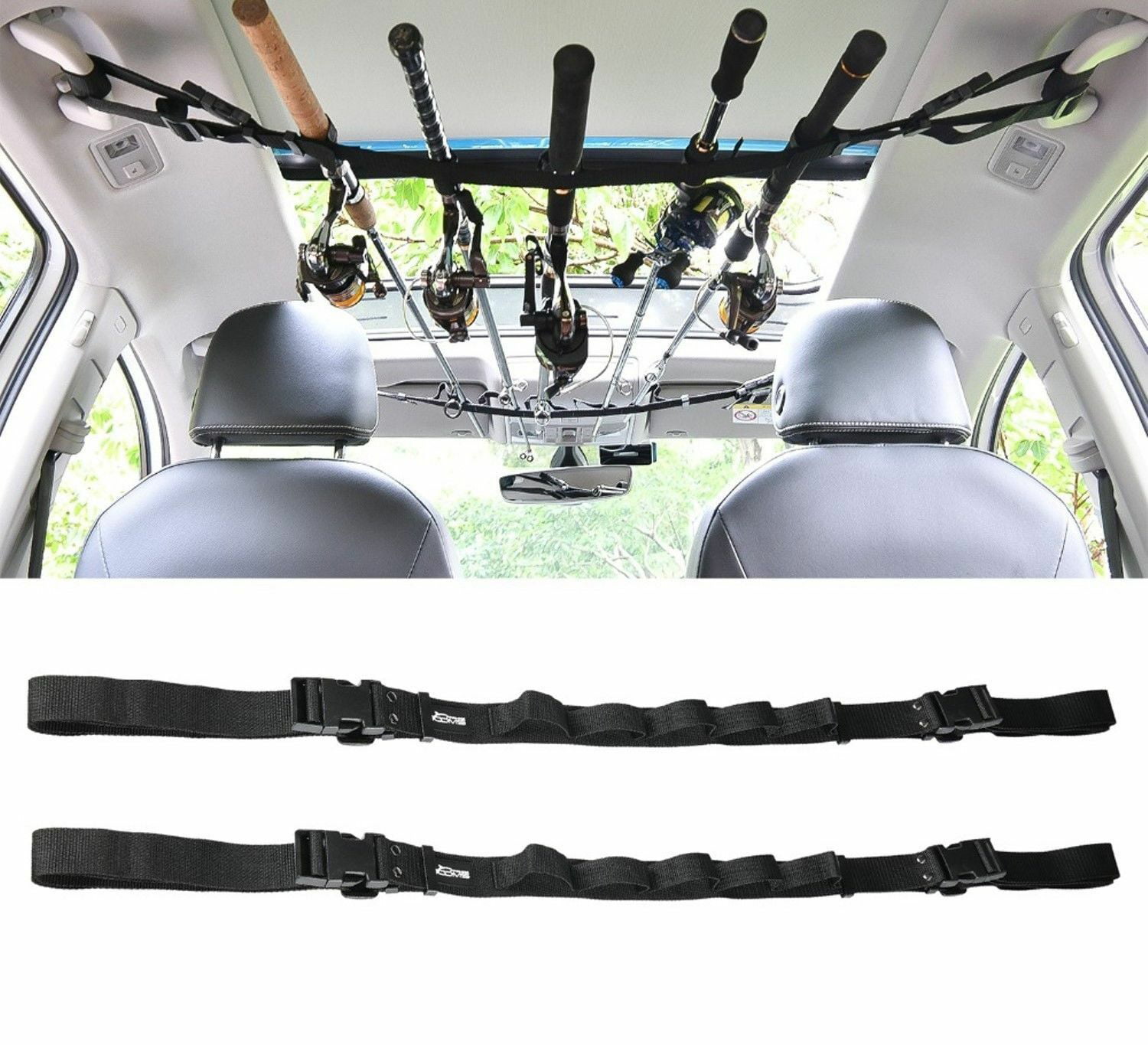 Fymall 1/2 Piece Car Fishing Rod Rack, Carrier Reel Combos, Pole Holder and  Horizontal Mount Belt 