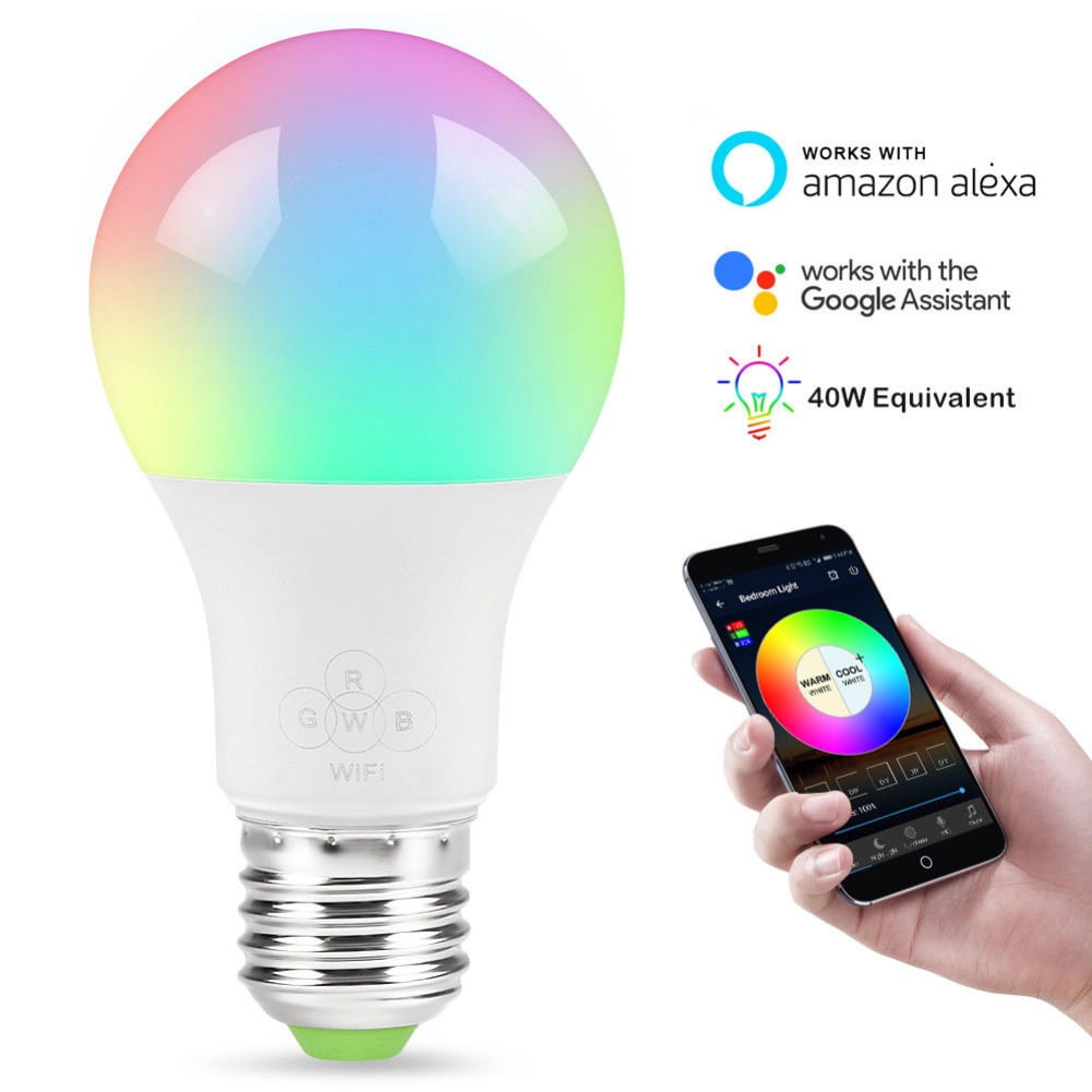 Fymall 1pc Smart WiFi LED Light Bulb Multi-Color Dimmable APP Remote Control Home Night lamp, Work with Alexa \u0026 Google Assistant