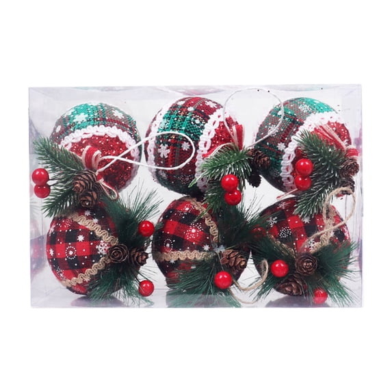 Fymall 6pcs Plaid Christmas Ball Ornaments 3.14 Inch Shatterproof Hanging Baubles for Xmas Tree Holiday Party Home Decor