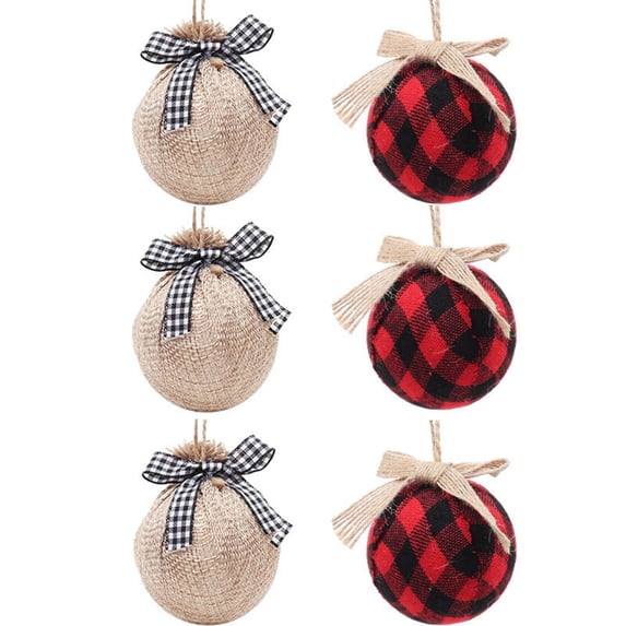 Fymall 6pcs Plaid Christmas Ball Ornaments 3.14 Inch Shatterproof Hanging Baubles for Xmas Tree Holiday Party Home Decor