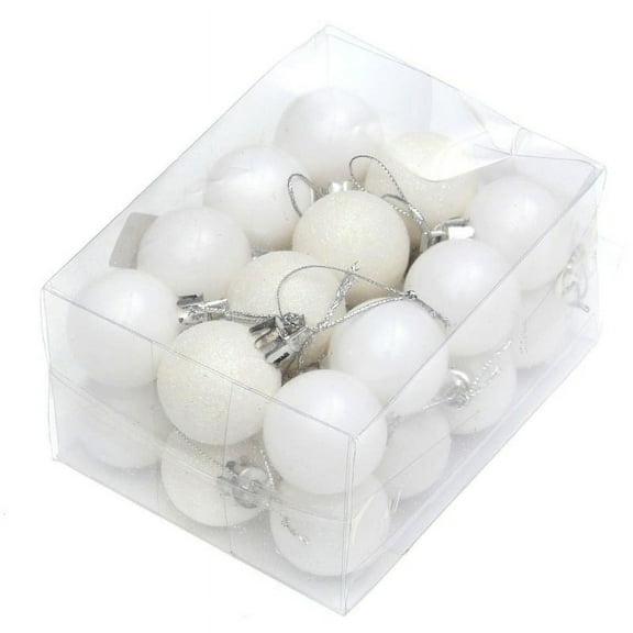 Fymall White Plastic Christmas Tree Bauble Ball Ornaments, 24 Count (1.18")
