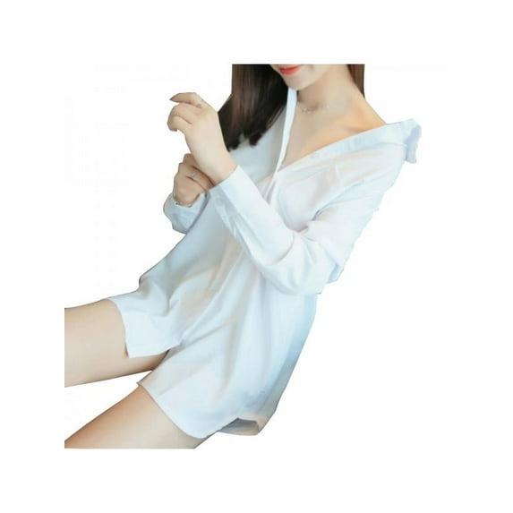 Fymall Women Pajamas Boyfriend Style Sexy Long White Shirt