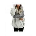 thumbnail image 1 of Fymall Women Warm Fleece Hooded Color Stitching Fluffy Sweatshirt Pullover, 1 of 1