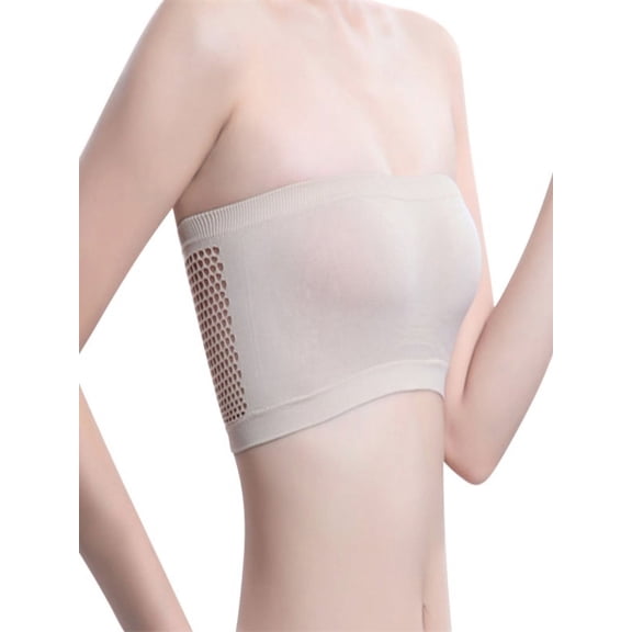 Fymall Women's Comfortable Strapless Padded Bra Hollow Seamless Lingerie