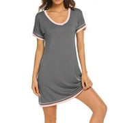 Fymall Womens Nightgown Sleepwear Pajamas - Woman Short Sleeve Round Neck Sleep Dress Nightshirt