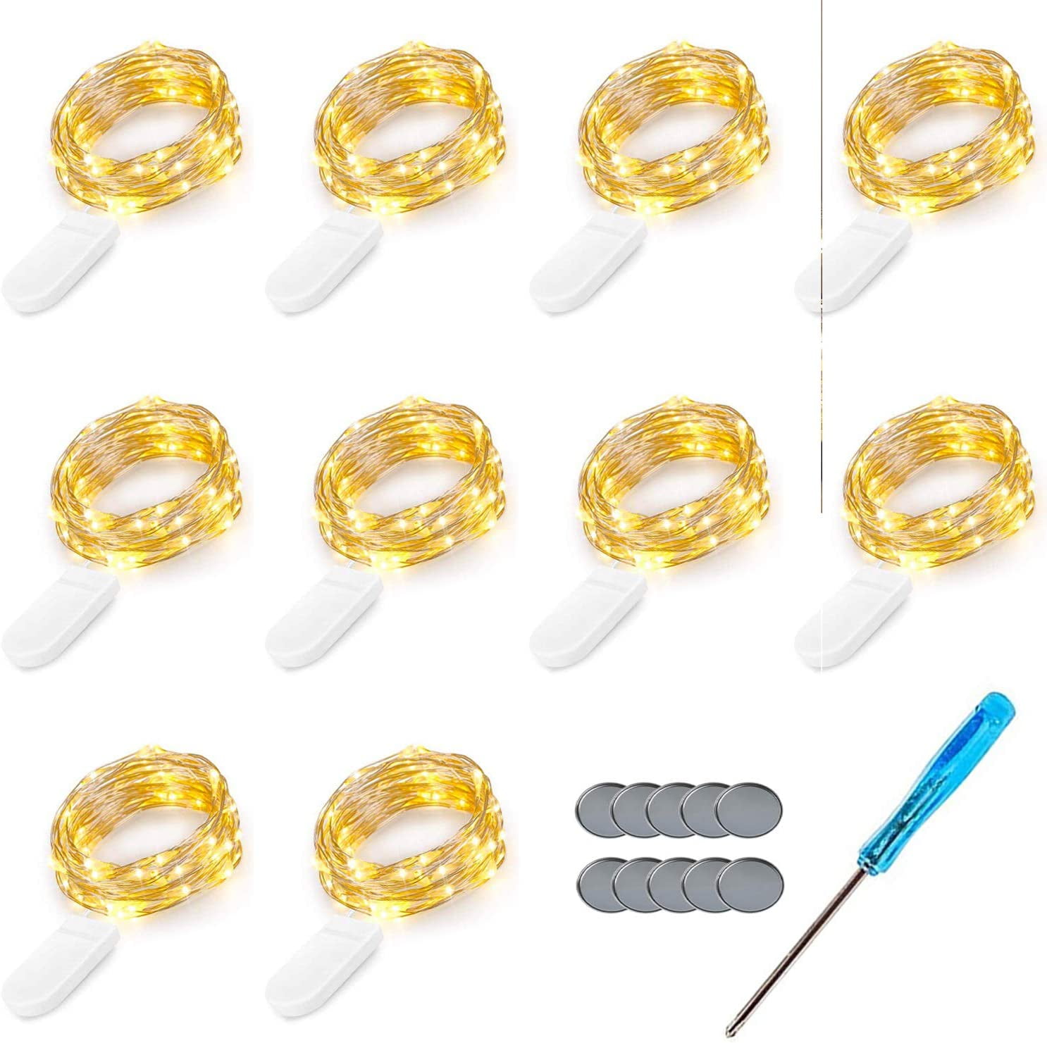 Fymlhomi 10 Pack Fairy String Lights Battery Operated(Incl)20 LED Moon Lights Wire Vase Lights for Plants DIY Table Decorations Holiday Festival (WarmWhite)