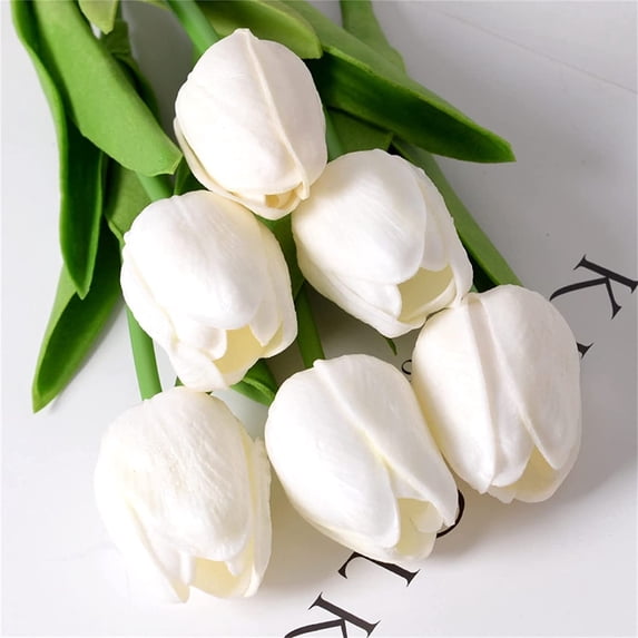 Fymlhomi 10pcs Artificial Tulips Fake Flowers, Spring Decoration Mother's Day Tulips, Kitchen Office Wedding Flower Bouquets Flower Arrangements, Wedding Centerpieces for Tables