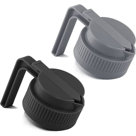 Fymlhomi 2 Pack Wide Mouth Mason Jar Flip Cap Lid with Handle, Sliding Lid & Easy Pour Spout Wide Mouth Mason Jar Pour Spout Lids Reusable, Leak-Proof Seal Spout Mason Jar Pitcher, Grey+Black