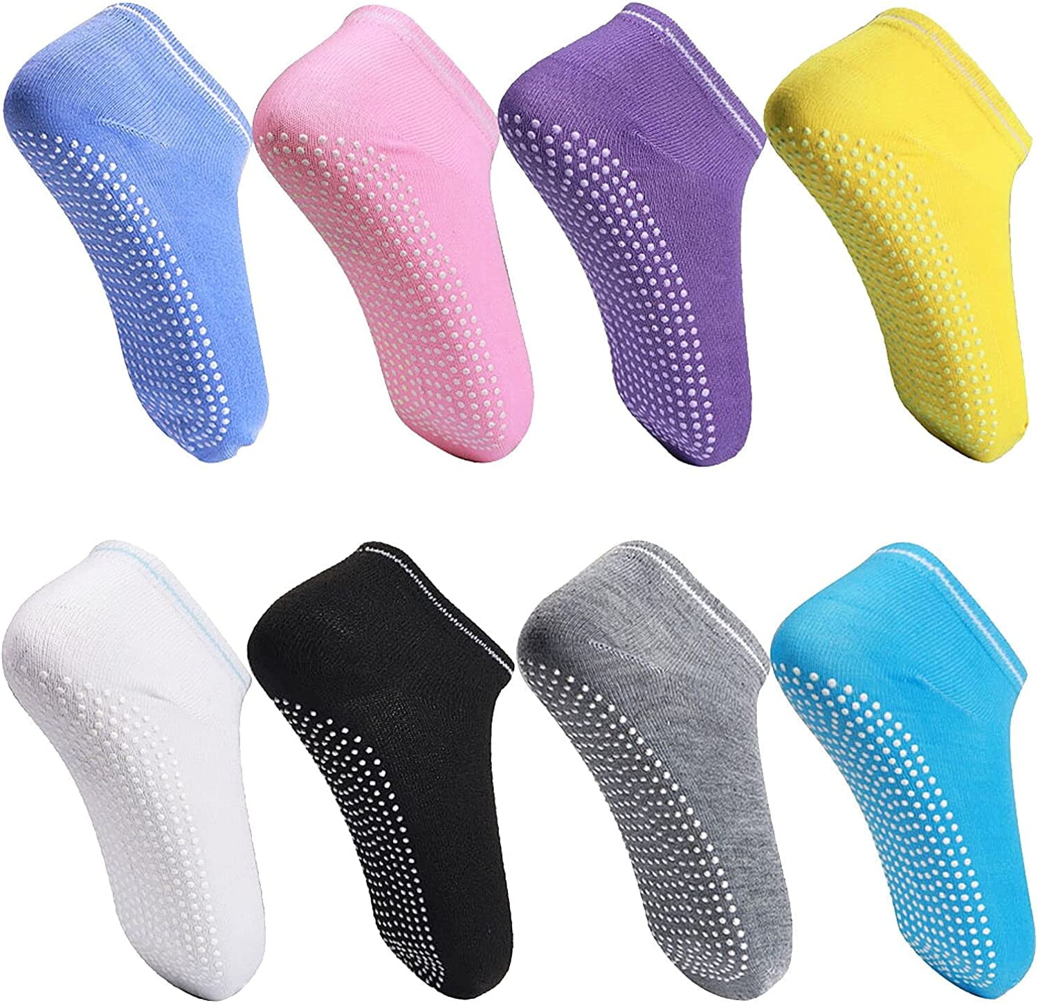 Fymlhomi 8 pairs Unisex Non Slip Grip Socks with Cushion for Yoga,Pilates,Barre,Home & Hospital,Yoga Socks,Socks With Grippers for Women Pilates Socks With Grips for Women Grip Socks for Yoga