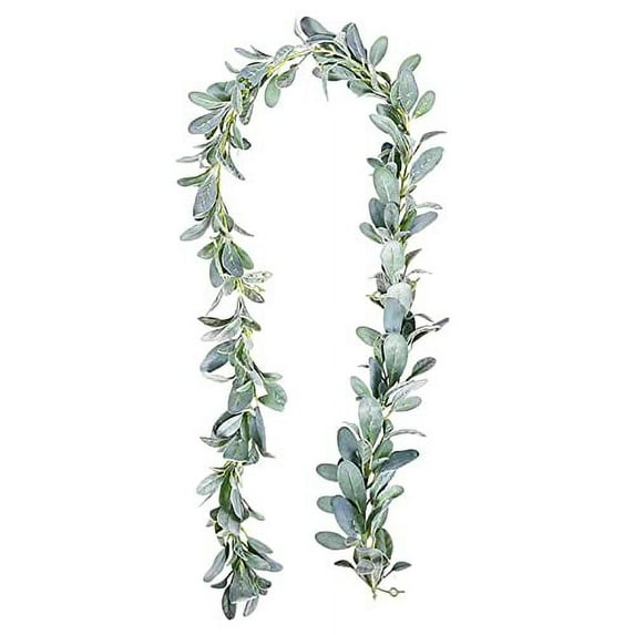 Fymlhomi Artificial Lambs Ear Greenery Garland Flocked Lambs Ear Vine Hanging Leaves Garland Faux Greenery Vines for Wedding Party Home Farmhouse Garden Decor 6 FT