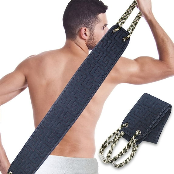 Fymlhomi Exfoliating Back Scrubber for Shower, Double-Sided Back Scrub Washcloth with Handles, 38 Inches Body Exfoliator Bath Tool to Clean Your Body Deeply for Skin Care