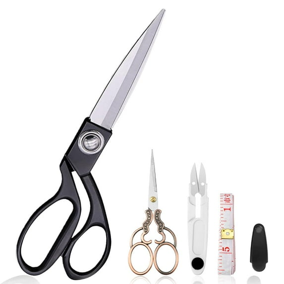 Fymlhomi Fabric Scissors 9.44 Inch, Sewing Dressmaking Scissors Set with Tailor's Dressmaker Shears, Small Embroidery Scissor, Thread Snipper, Measuring Tape for Fabric, Denim, Clothes, Leather