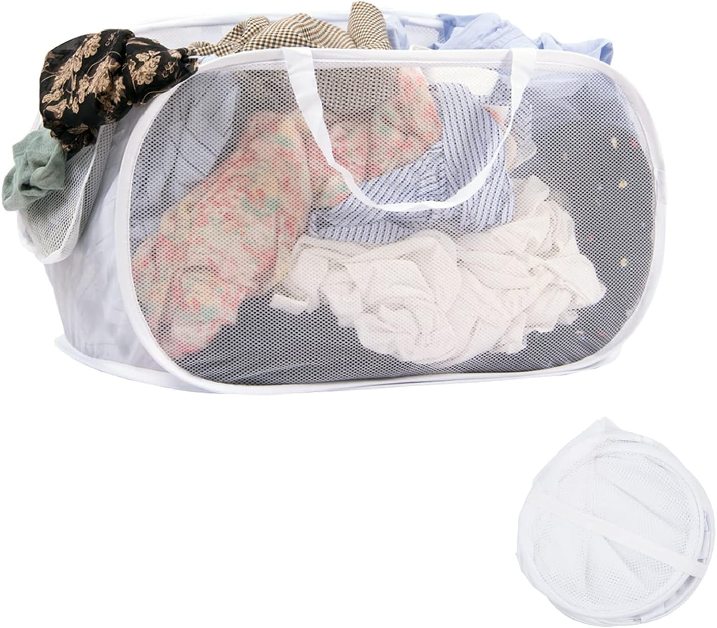 Fymlhomi Foldable Mesh Pop Up Laundry Basket, 70L Horizontal Lightweight Laundry Hamper, Collapsible Mesh Dirty Clothes Hamper for Laundry, Bathroom, Kids Room, Dorm,Travel or Camping (Beige)