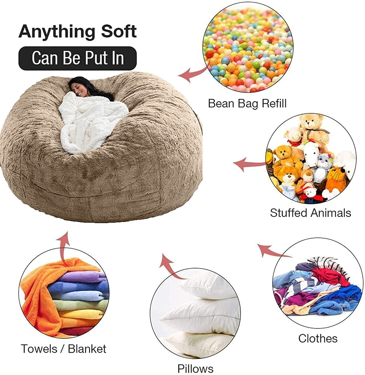 Fymlhomi Giant Bean Bag Cover (No Filler) 7ft 6ft 5ft Bean Bag Chair ...