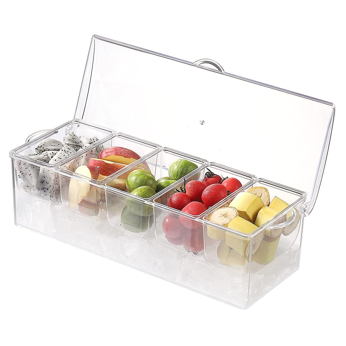 Fymlhomi Ice Chilled Serving Tray Condiment Pots 5 Compartment Condiment Server Caddy Clear 5 Compartments - View #3