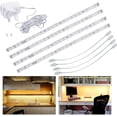 thumbnail image 1 of Fymlhomi LED Under Kitchen Cupboard/Cabinet Strip Lights, Linkable Plug in Light Bars for Shelf Closet Showcase Bedside Under Counter (Warm White, 4 x 30cm), 1 of 5
