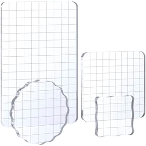 Fymlhomi Large Acrylic Stamp Block Clear Stamping Tools Set with Grid Lines for Art Crafts Scrapbooking, 4 Pack