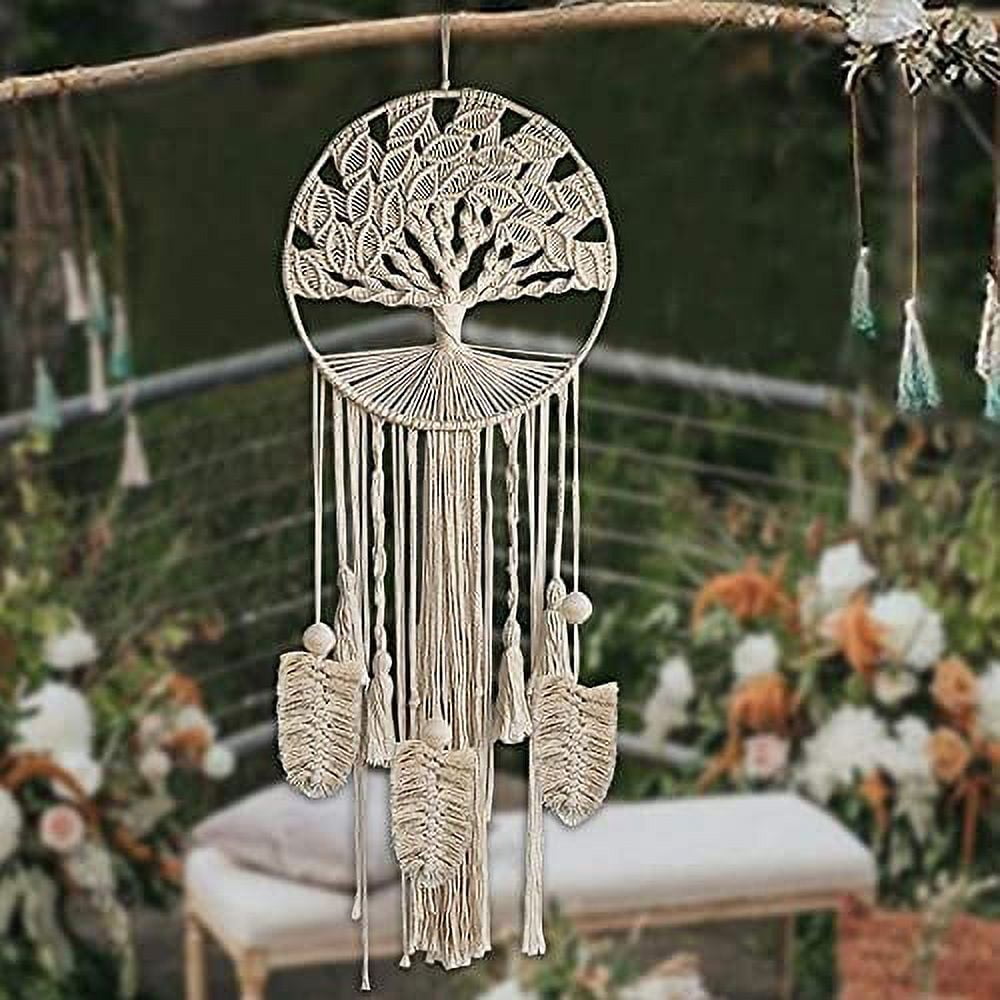 Fymlhomi Macrame Dream Catcher with Feather Leaf, Boho Large