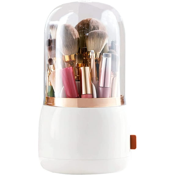 Fymlhomi Makeup Brush Holder Organizer with Lid 360 Rotating Dustproof Makeup Brushes Organizer for Vanity