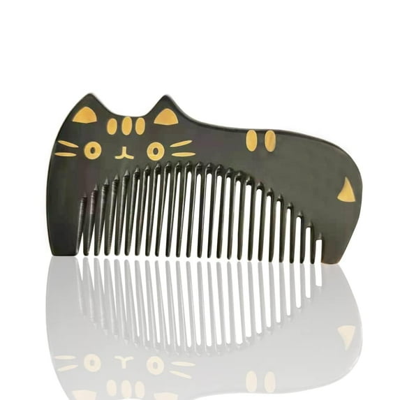 Fymlhomi Natural Cat-shaped horn comb for girls and boys Hairs-100% Handmade Buffalo Comb for Toddler kids-4'' Poket Comb for Man and Woman-Fine Tooth, Small , black