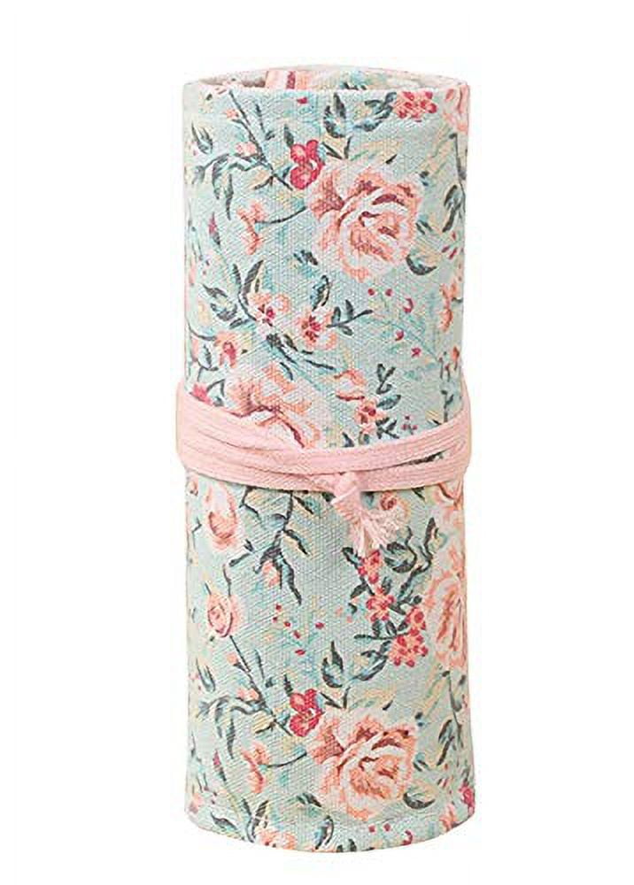 Fymlhomi Pencil Wrap Roll Up Case Colored Pen Pencil Holder Travel Pencil Organizer Pouch with 48 Slots for Colored Pencils (Pink Floral Style)