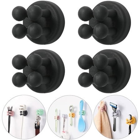 Fymlhomi Razor Holder for Shower Hooks – 6Pcs Self Adhesive Wall Mounted Single Hook for Hanging Toothbrush, Functional Waterproof Utility Plug Holder for Bathroom Kitchen Living Room Office, Black