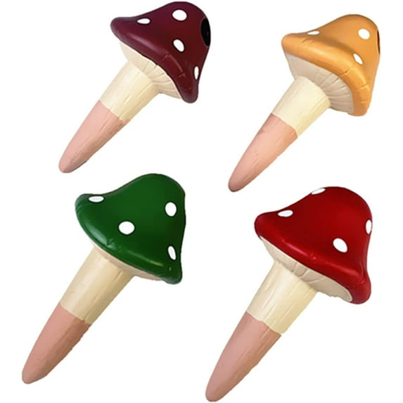 Fymlhomi Self-Watering Spikes Mushroom Shape Plant Watering, 4PCS Indoor Plant Clay Watering Stakes, Indoor Plant Watering Stick, Multicolor,A