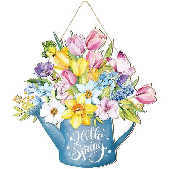 Fymlhomi Spring Door Decor Flower Welcome Door Sign Spring Door Hanger for Front Door Rustic Flower Wall Pediments for Spring Easter Party Outdoor Indoor Front Door Decor(Fresh)