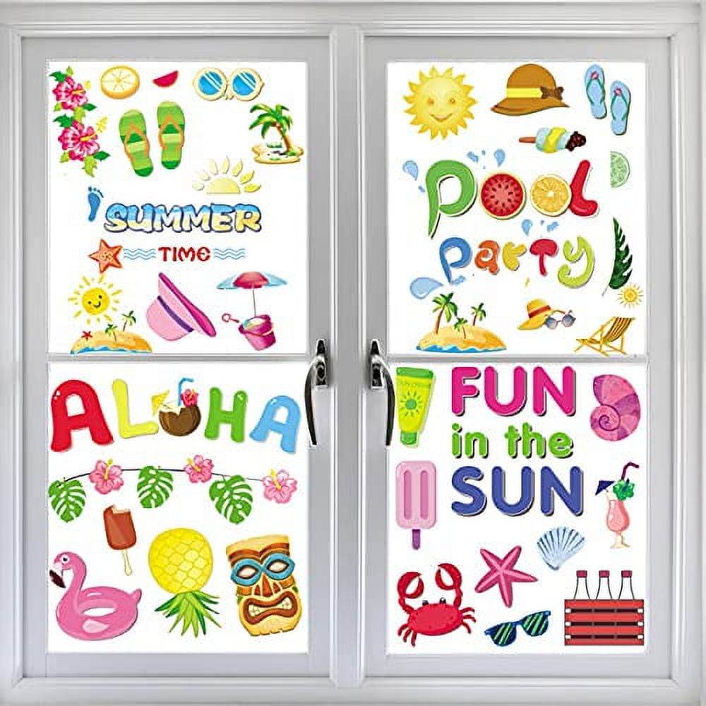 134-Piece Summer Window Clings - Double-Sided Static Window Decals With Fun Summer Themes