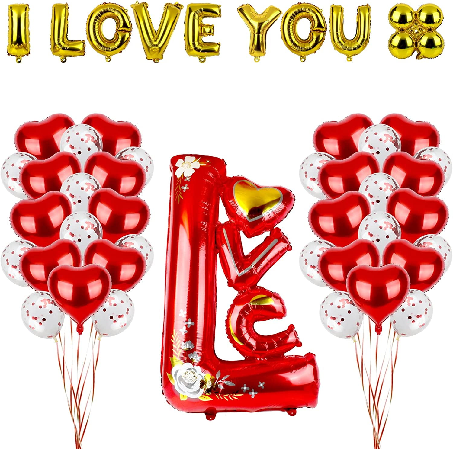 Fymlhomi Valentine's Day Balloons,42 Pack I Love You Balloons and Heart ...