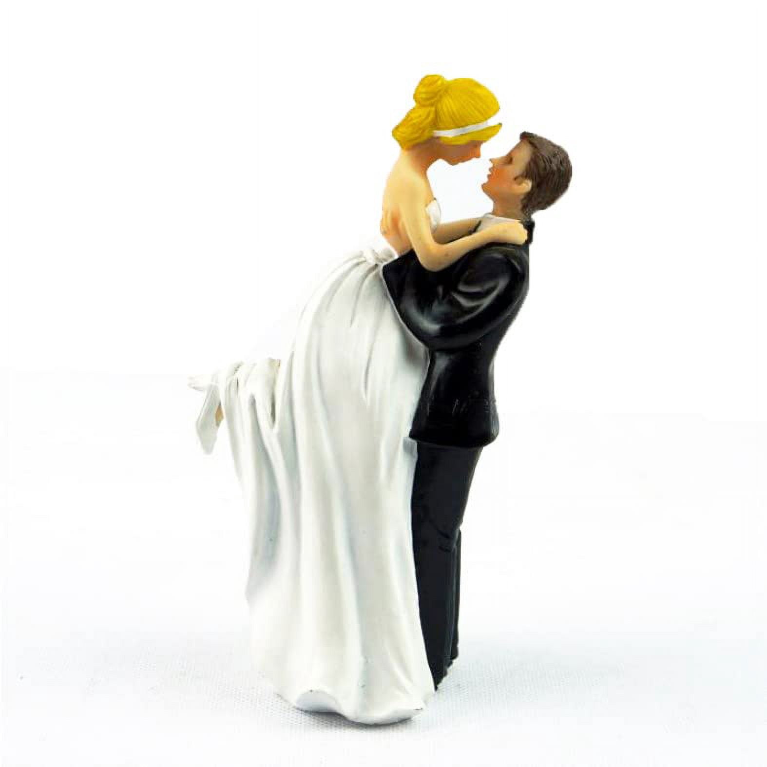 Football Bride & Groom Cake Topper - Playful Piggyback Figurine For Wedding Cakes (Dark Skin) - View #10