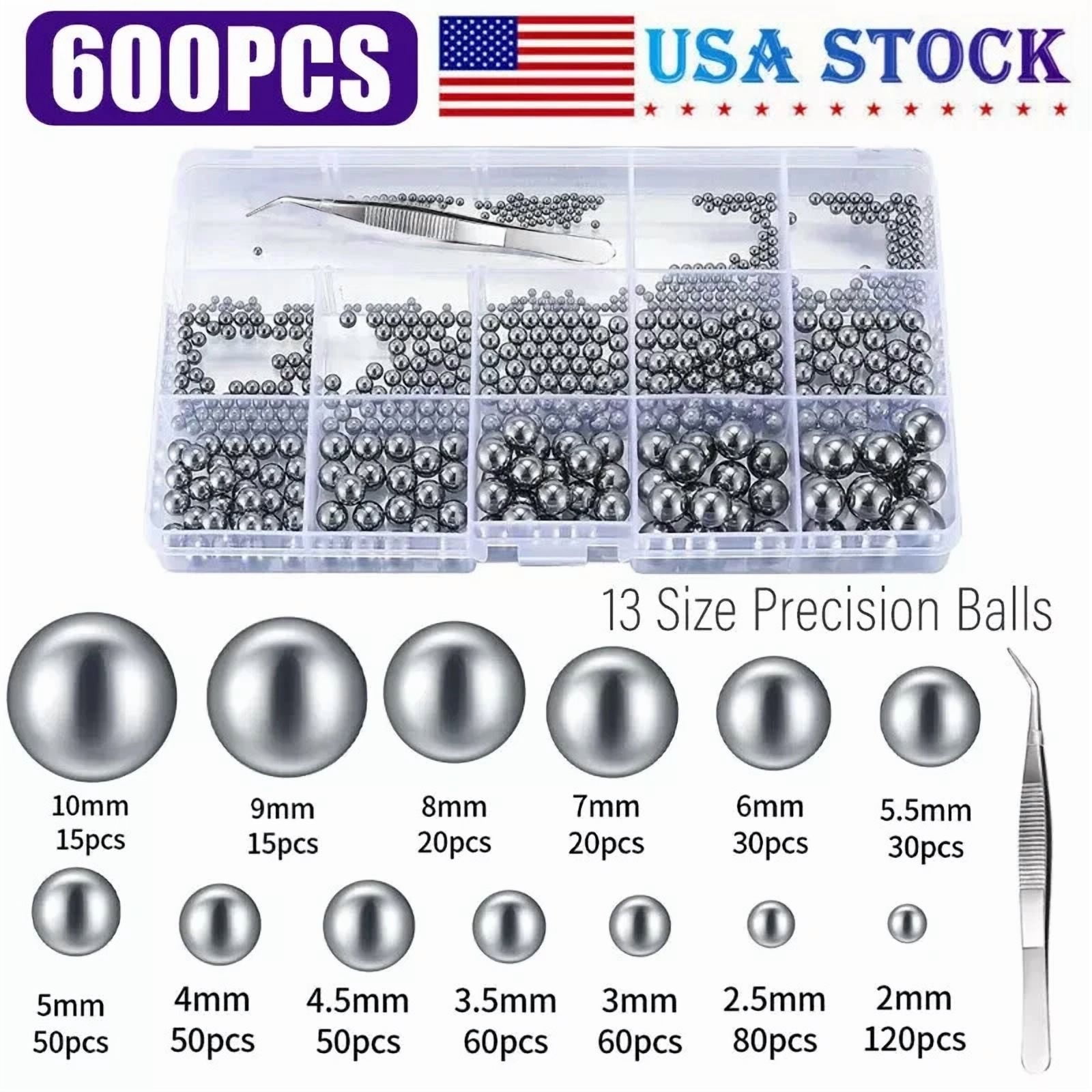Fyna -600 Pcs Metric Precision Steel Bearing Balls, Assorted Stainless Steel Loose Bic