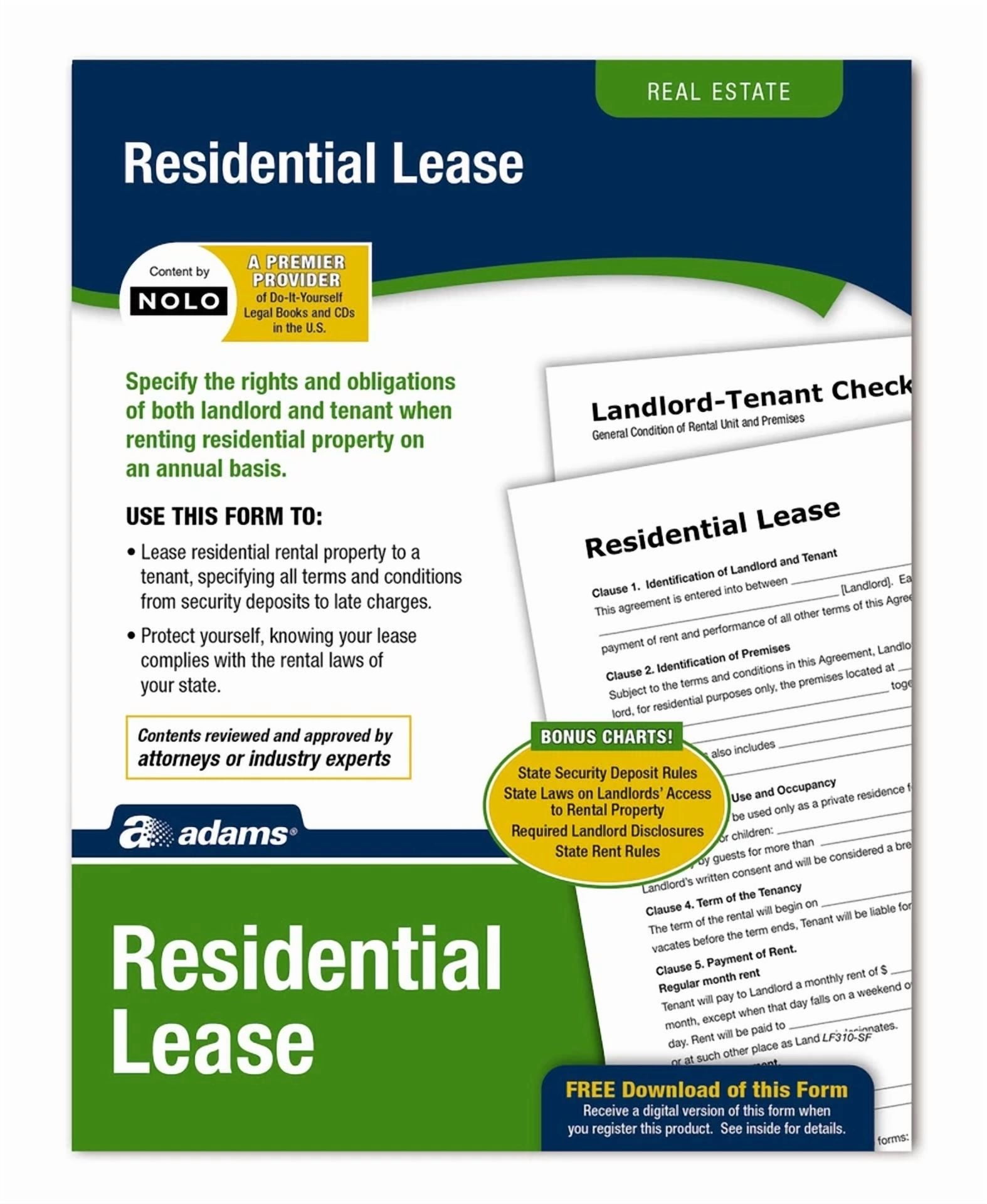 Fyna -Adams Residential Lease Forms Complete Kit Printable And Fillable Templates