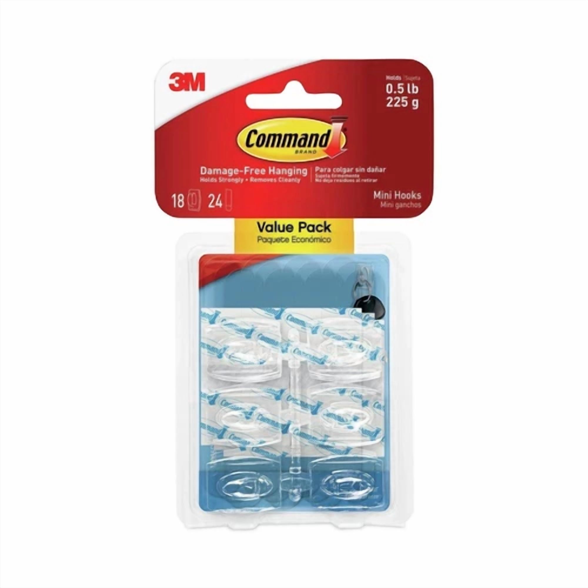 Fyna -Command 17006Clr18Es 0.5 Lbs Cap Plastic Mini Hooks & Strips - Clear (18/Pk) New