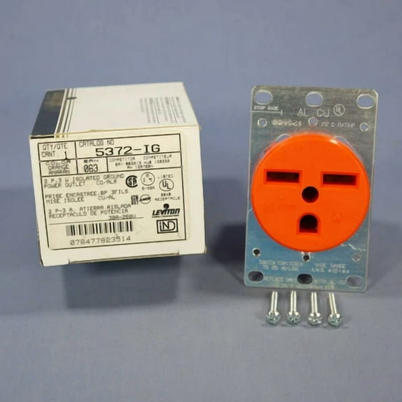Fyna -Fyna -Leviton Isolated Ground Straight Blade Receptacle 6-30R 30A 250V 5372-Ig Boxed